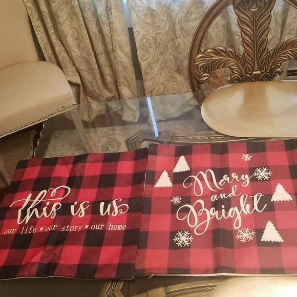 Buffalo Plaid Christmas Pillow Covers Set of 2 "This is Us" & "Merry & Bright" - Picture 4 of 11